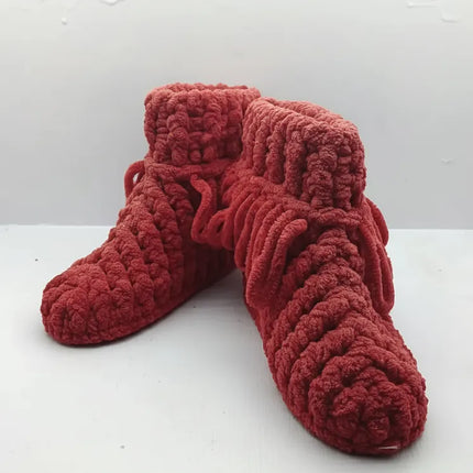 Kırmızı Örgü Çocuk Panduf Yumuşak ve Sıcak Ev Ayakkabısı (2425 Numara)