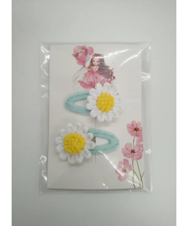 Örgü Papatya Desenli Kıskaçlı Bebek Toka El Emeği