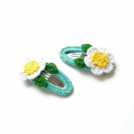 Örgü Mavi Papatya Detaylı Kıskaçlı Saç Tokası El Emeği