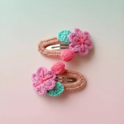 Pembe Çiçek Motifli Tığ İşi Bebek Saç Tokası Kıskaçlı El Yapımı