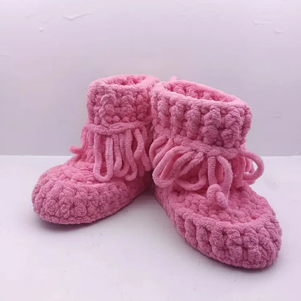 Pembe Örgü Kız Çocuk Ev Patiği 2122 Numara El Emeği