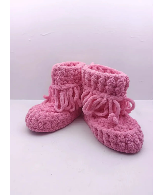 Pembe Örgü Kız Çocuk Ev Patiği 2122 Numara El Emeği