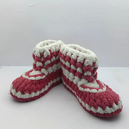 Kız Çocuk Pembe Beyaz Örme Ev Patiği Yumuşak ve Sıcak 2122