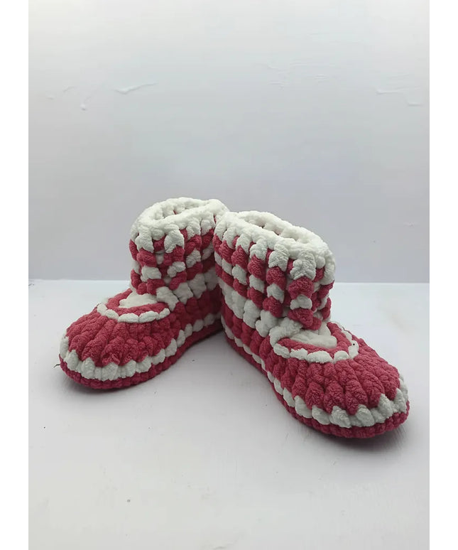 Kız Çocuk Pembe Beyaz Örme Ev Patiği Yumuşak ve Sıcak 2122