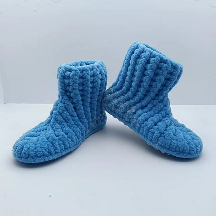 Mavi Örgü Çocuk Ev Patiği Kaymaz Tabanlı 2425 Numara