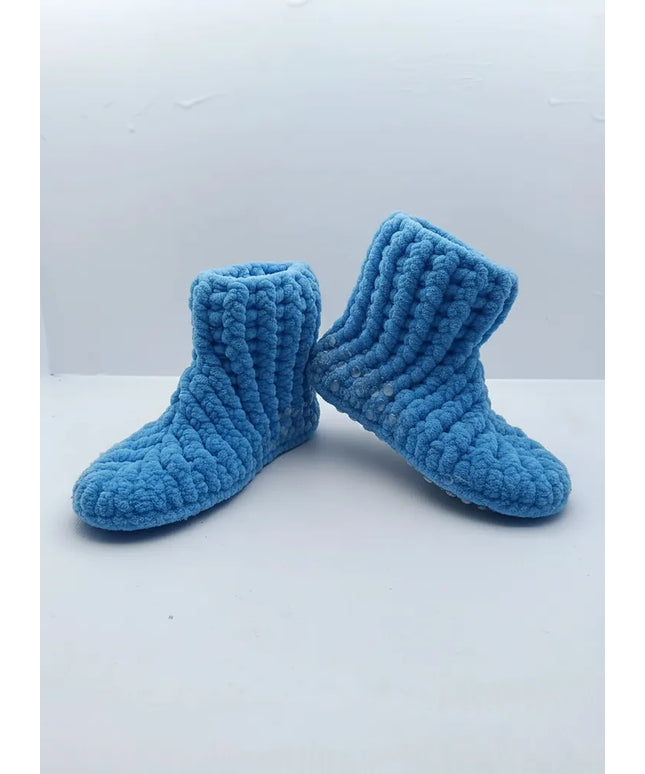 Mavi Örgü Çocuk Ev Patiği Kaymaz Tabanlı 2425 Numara