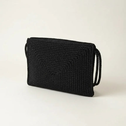 Siyah Örgü Desenli İpli Kapamalı Portföy Çanta El Yapımı