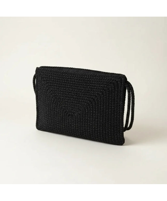 Siyah Örgü Desenli İpli Kapamalı Portföy Çanta El Yapımı