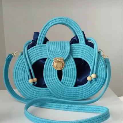 Turkuaz Halat İp Örme Omuz Çantası El Yapımı Tasarım