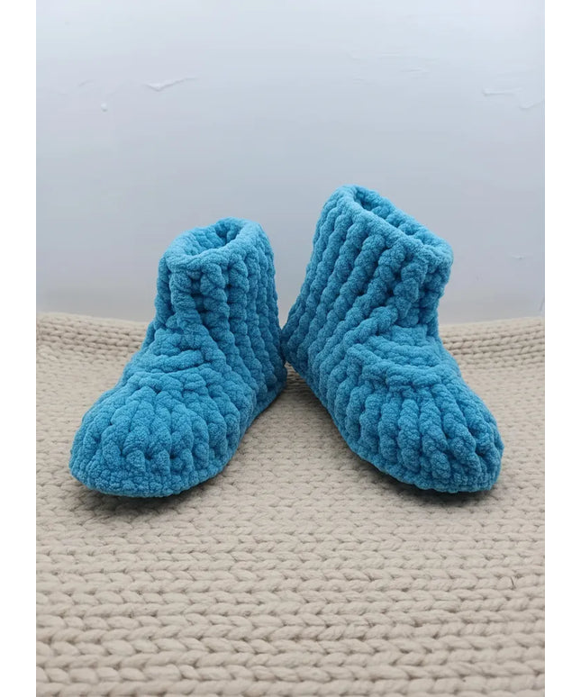 Mavi Örgü Çocuk Panduf Yumuşak ve Sıcak Ev Terliği 2829 Numara