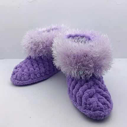Kız Çocuk Mor Örme Panduf Ponponlu Yumuşacık Ev Terliği (2829)