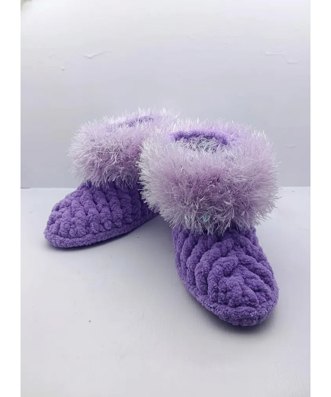 Kız Çocuk Mor Örme Panduf Ponponlu Yumuşacık Ev Terliği (2829)