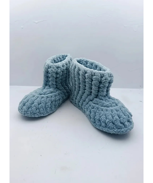 Mavi Çocuk Örgü Patik Yumuşak Dokulu 2829 Numara El Örmesi