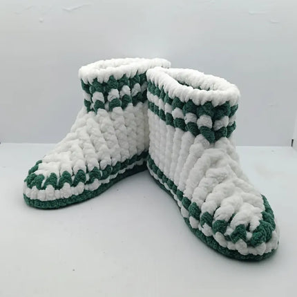 Örgü Çocuk Patik Yeşil Beyaz Yumuşak Dokulu 2829 Numara
