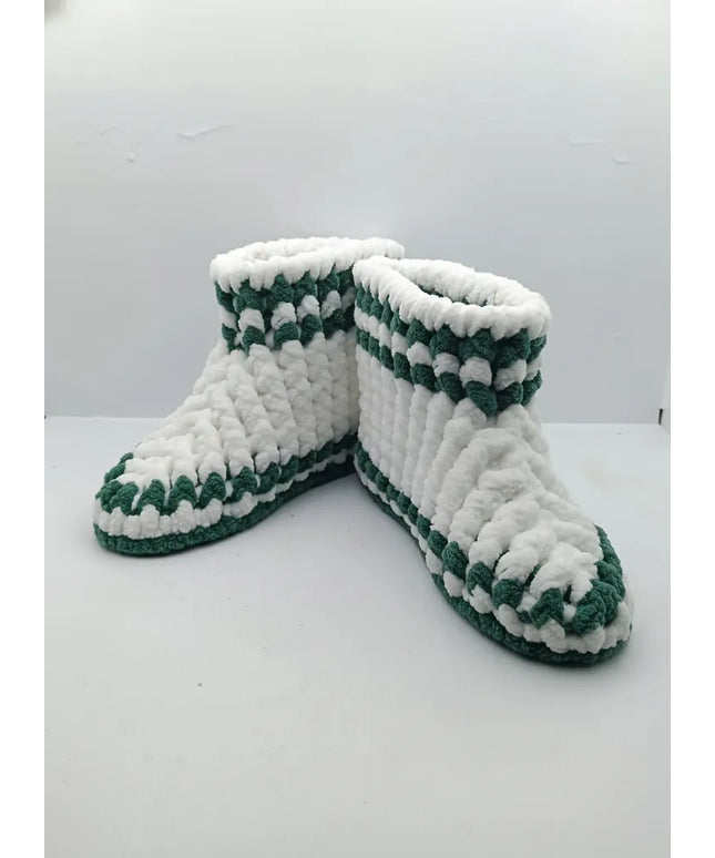 Örgü Çocuk Patik Yeşil Beyaz Yumuşak Dokulu 2829 Numara