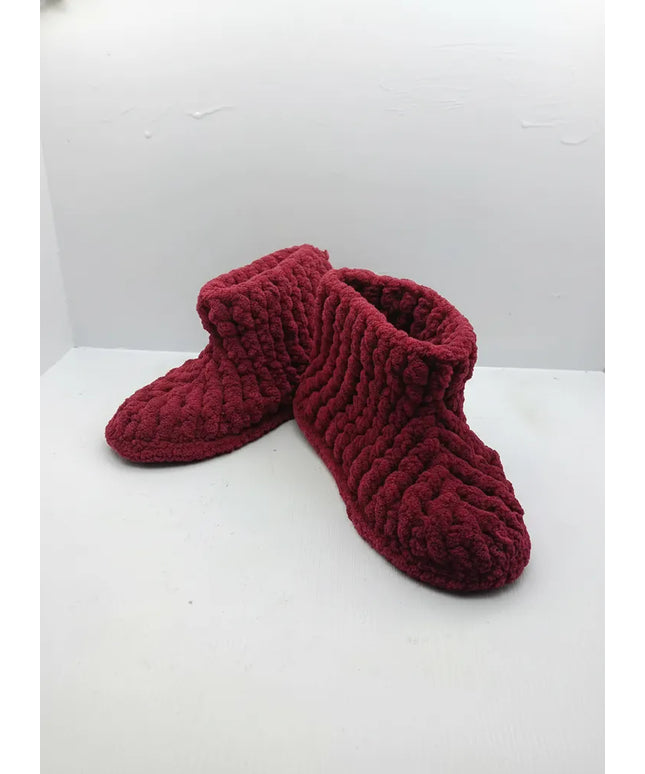 Bordo Çocuk Ev Patiği Örme 2829 Numara El Emeği