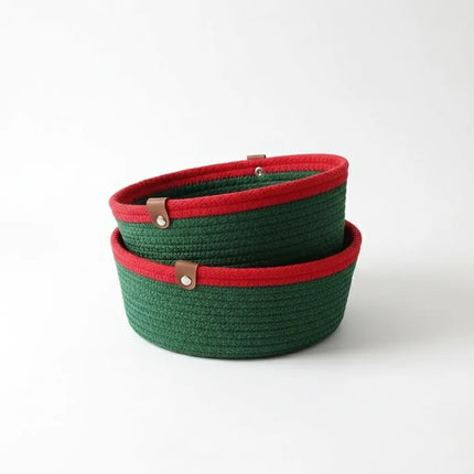 Yeşil ve Kırmızı Detaylı 3'lü Halat Sepet Seti El Yapımı