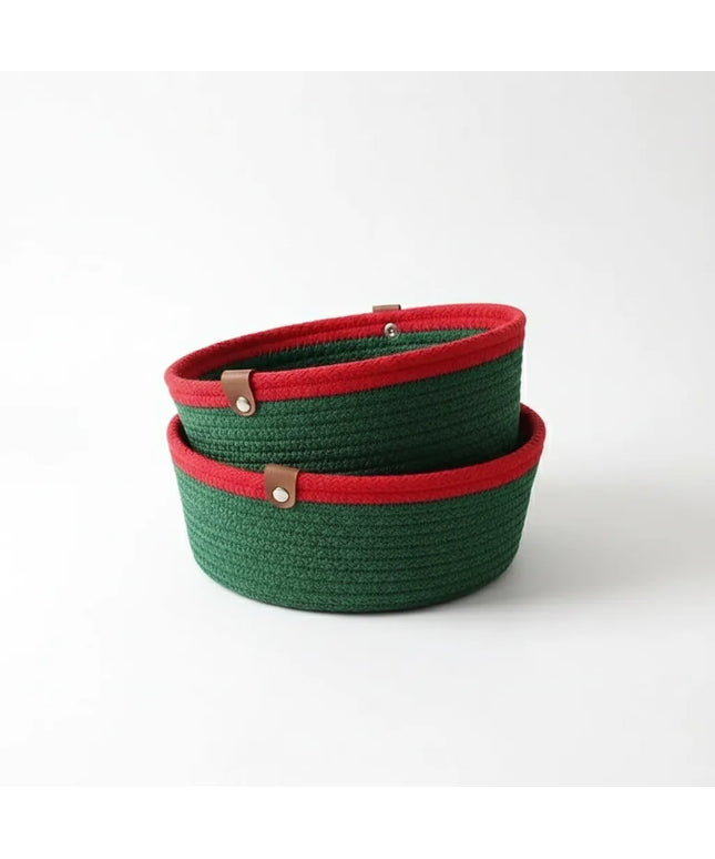 Yeşil ve Kırmızı Detaylı 3'lü Halat Sepet Seti El Yapımı
