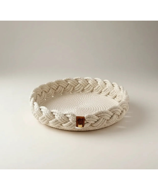 Halat İpten Saç Örgüsü Desenli Dekoratif Tepsi El Emeği