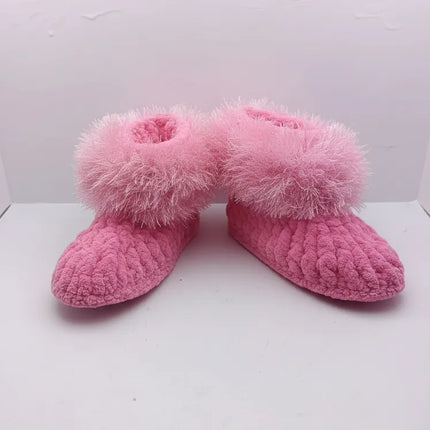 Kız Çocuk Pembe Peluş Detaylı Örgü Patik 2829 Numara El Örmesi