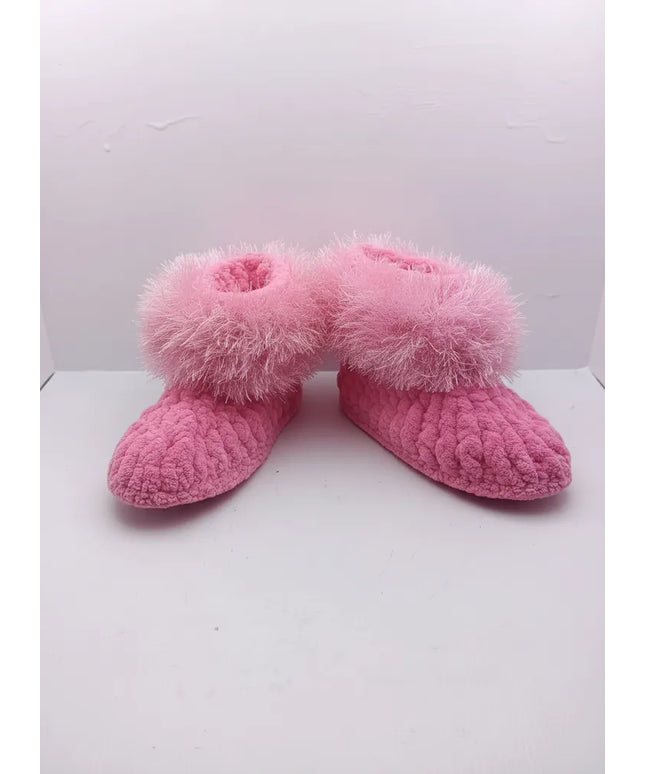 Kız Çocuk Pembe Peluş Detaylı Örgü Patik 2829 Numara El Örmesi