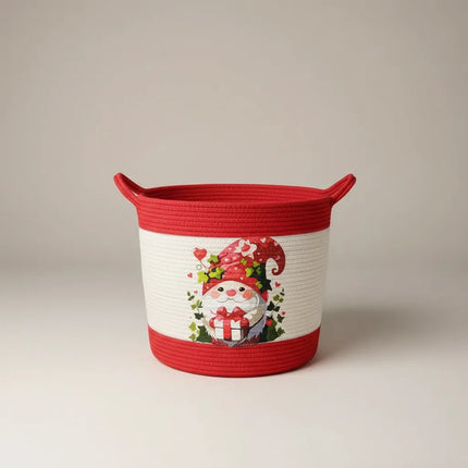 Halat İpten Noel Babalı Sepet Kırmızı ve Beyaz Dekoratif Organizer