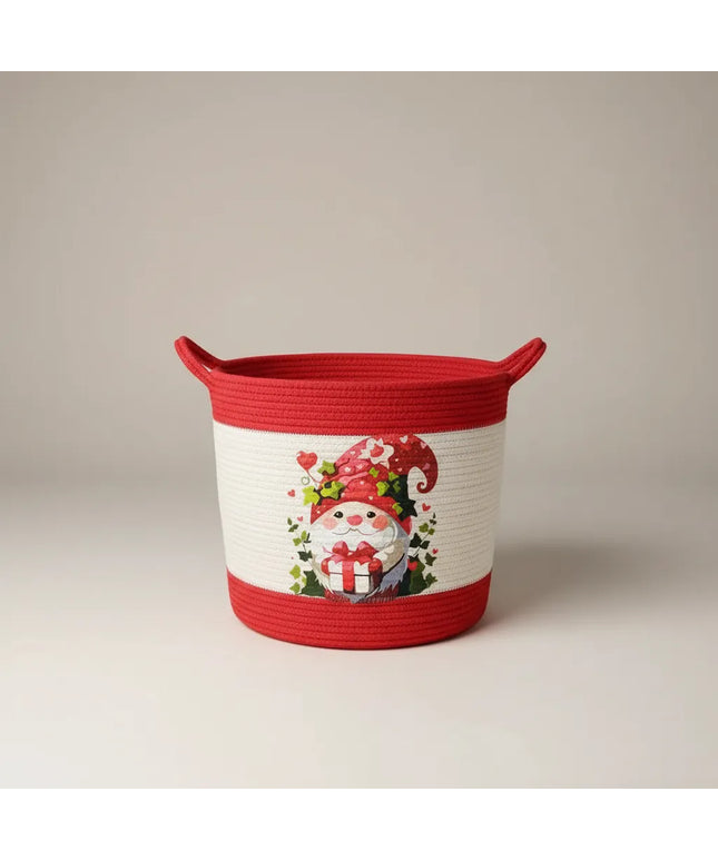 Halat İpten Noel Babalı Sepet Kırmızı ve Beyaz Dekoratif Organizer