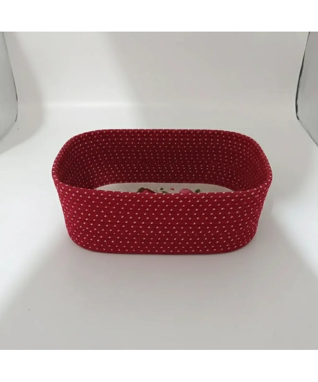 Kırmızı Beyaz Puantiyeli Noel Baba Desenli İp Sepet El Yapımı