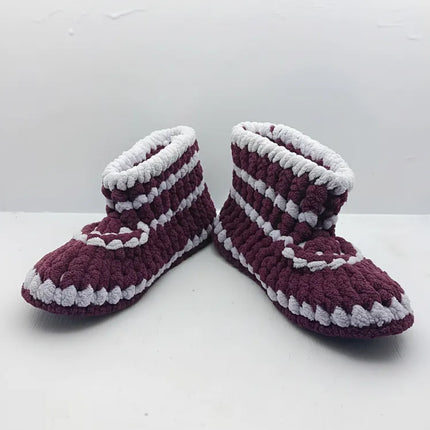 Bordo Beyaz Çocuk Örgü Ev Patiği 2829 Numara El Örmesi