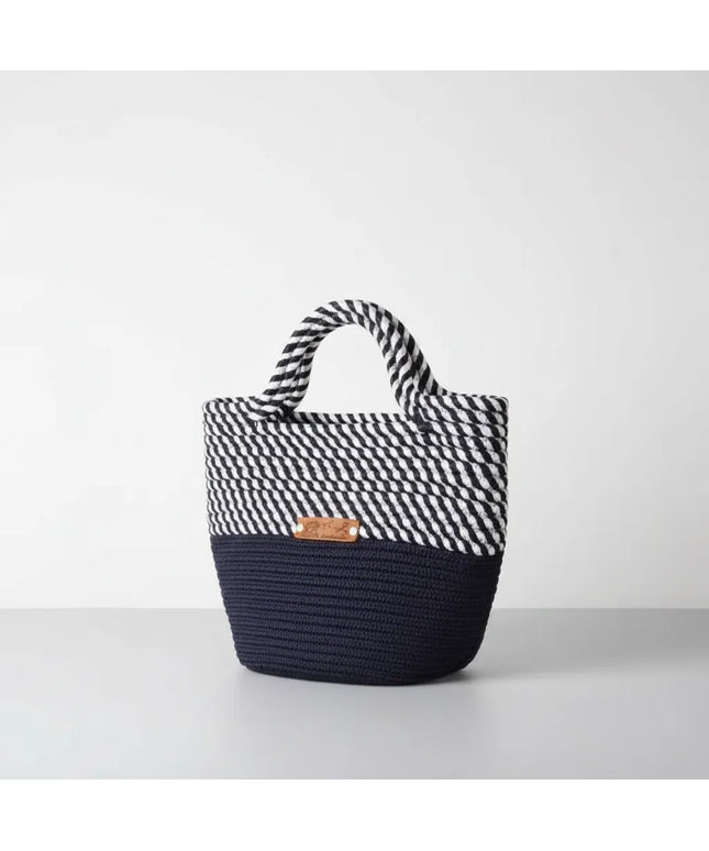 Halat İpten Zebra Desenli El Yapımı Örme Çanta Plaj ve Günlük Kullanım