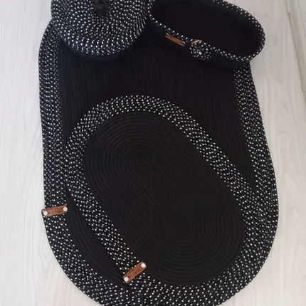 Siyah Halat İp Örgü Banyo Seti 3 Parça Banyo Paspası ve Sepet