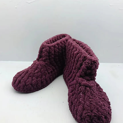 Bordo Örgü Çocuk Patik Kaymaz Taban 3031 Numara El Örmesi