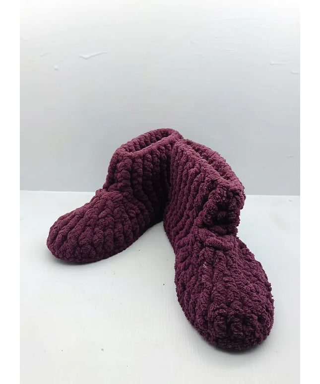 Bordo Örgü Çocuk Patik Kaymaz Taban 3031 Numara El Örmesi