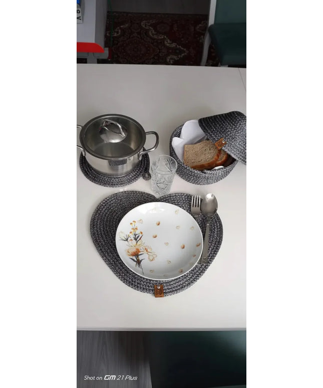 Gri Renkli Tek Kişilik Servis Supla Seti (Sepet ve Nihale Dahil)