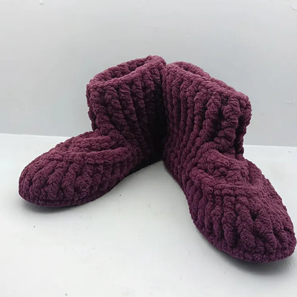 Çocuk Bordo Örgü Ev Patiği 3031 Numara El Örmesi