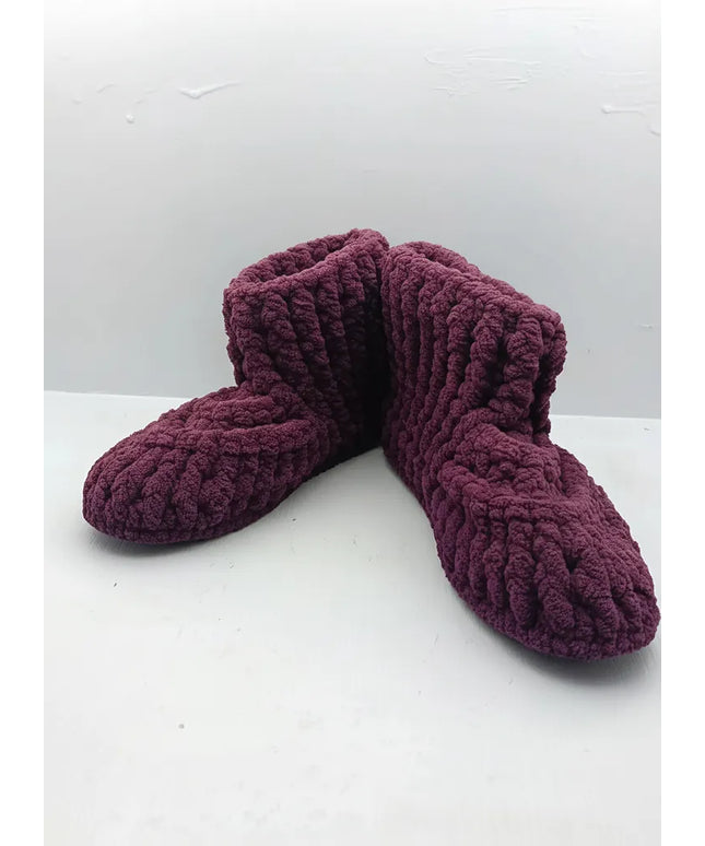 Çocuk Bordo Örgü Ev Patiği 3031 Numara El Örmesi