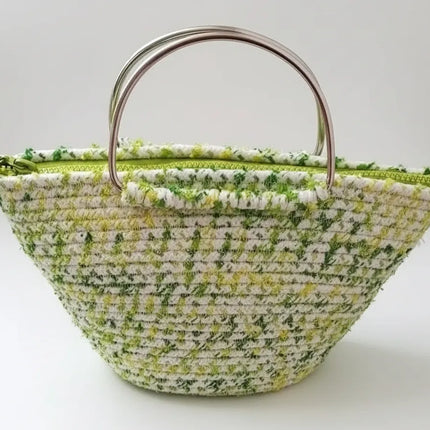 Yeşil Tonlarında Halat İp Örgü Omuz Çantası El Yapımı