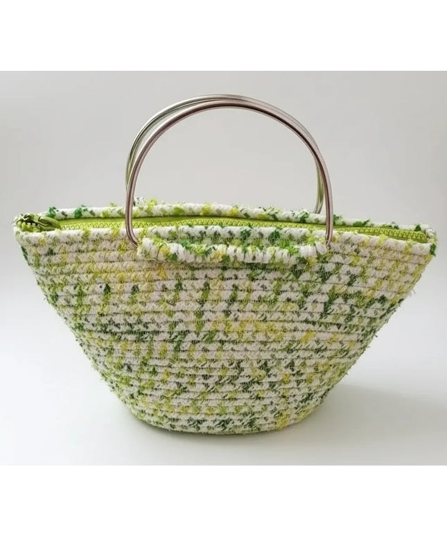 Yeşil Tonlarında Halat İp Örgü Omuz Çantası El Yapımı