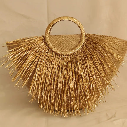 Jüt İp Örgü Plaj Çantası Gold Detaylı Diva Tasarım Çanta