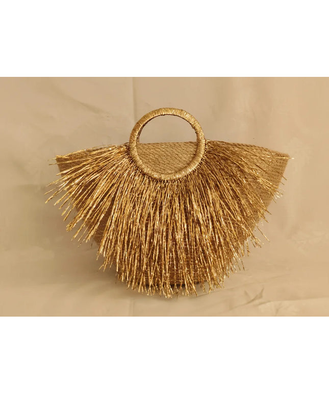 Jüt İp Örgü Plaj Çantası Gold Detaylı Diva Tasarım Çanta