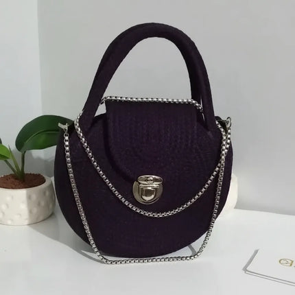 Siyah Örgü Omuz Çantası Zincir Detaylı El Yapımı