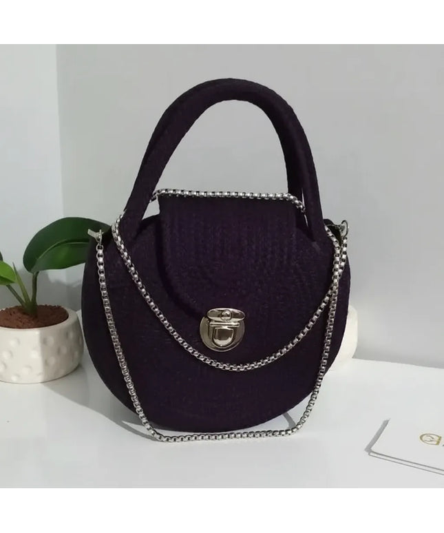 Siyah Örgü Omuz Çantası Zincir Detaylı El Yapımı