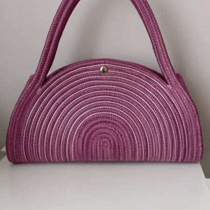 Mor Renkli Hasır Görünümlü Omuz Çantası El Yapımı