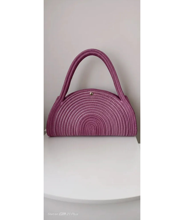 Mor Renkli Hasır Görünümlü Omuz Çantası El Yapımı