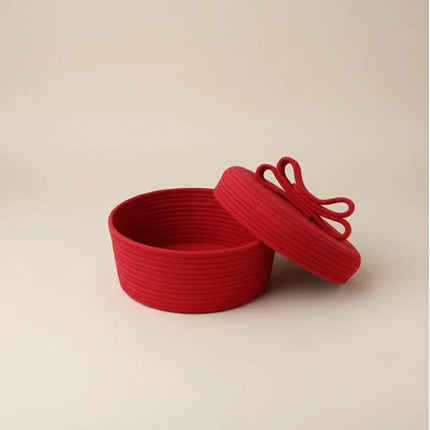 Kırmızı Halat İp Sepet Kapaklı Hediye Sepeti El Yapımı Sepet