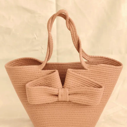 Somon Rengi Fiyonk Detaylı Örme El Çantası Plaj ve Günlük Kullanım