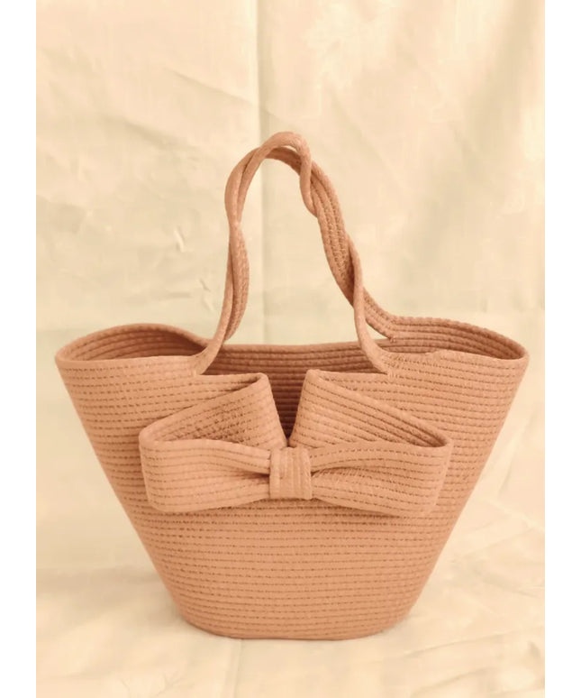 Somon Rengi Fiyonk Detaylı Örme El Çantası Plaj ve Günlük Kullanım