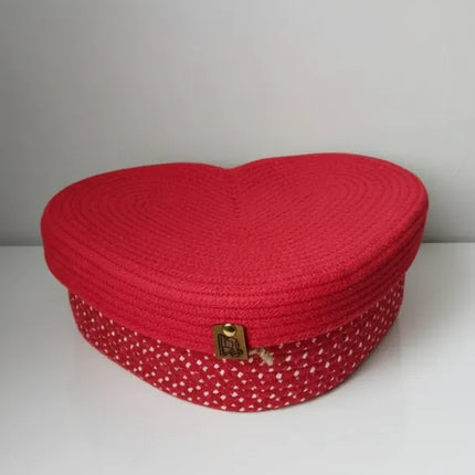 Kırmızı Halat İpten Kalp Şeklinde Saklama Kutusu El Yapımı