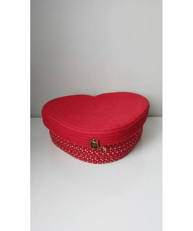 Kırmızı Halat İpten Kalp Şeklinde Saklama Kutusu El Yapımı