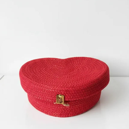 Kırmızı Hasır İpliği Kalp Şeklinde Organizer Kutu El Yapımı